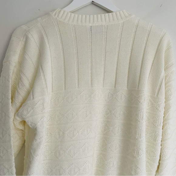 Vintage 70s 80s LAUREN KNITWEAR CORP Cream White Cable Knit Sweater - Picture 6 of 16